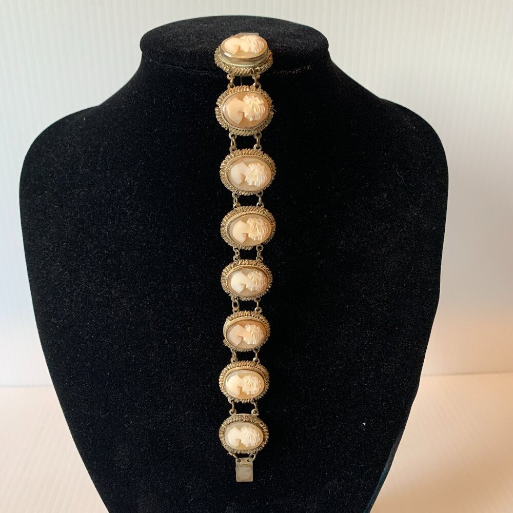 Gold-Tone Cameo Link Bracelet with Ivory Cameos